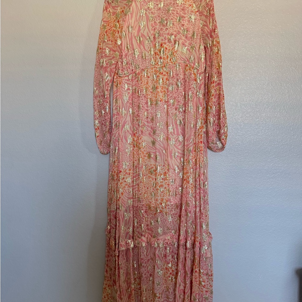 Ciebon Crissta Metallic Print Light Pink Long Sleeve Maxi Dress Size XS - Picture 5 of 8